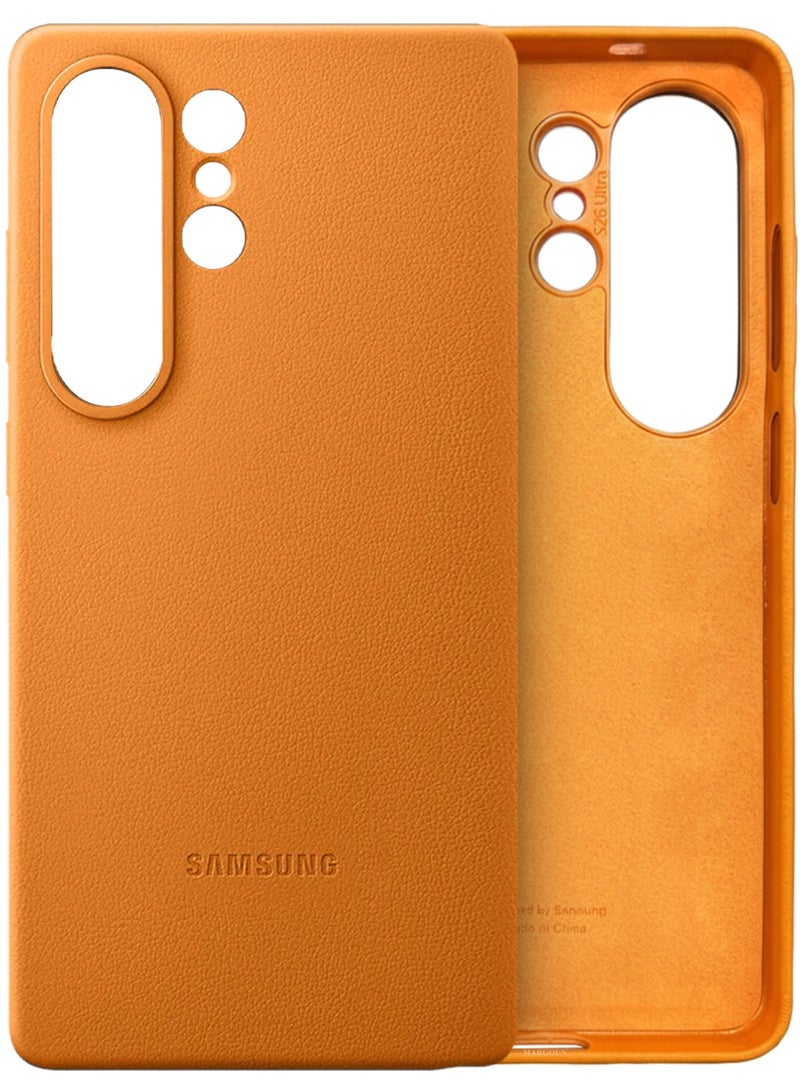 CATANES 2 Pack Leather Case for Samsung Galaxy S26 Ultra, One Case with One Privacy Glass ,  Leather Back Cover, Shockproof Protective Shell, Elegant Matte Finish- Cosmic Orange - Image 2